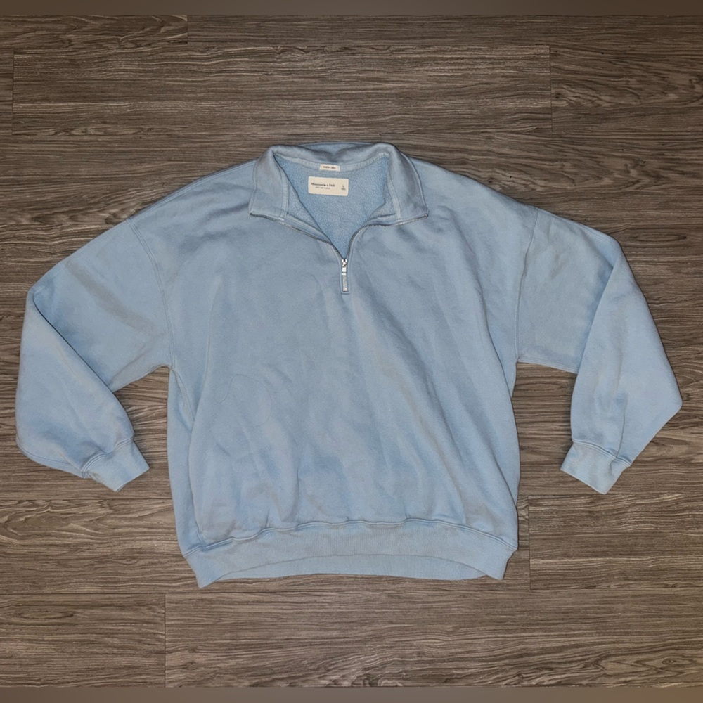 Abercrombie & Fitch Oversized Sweatshirt 1/4 Zip Pullover Light Blue Womens Sz L